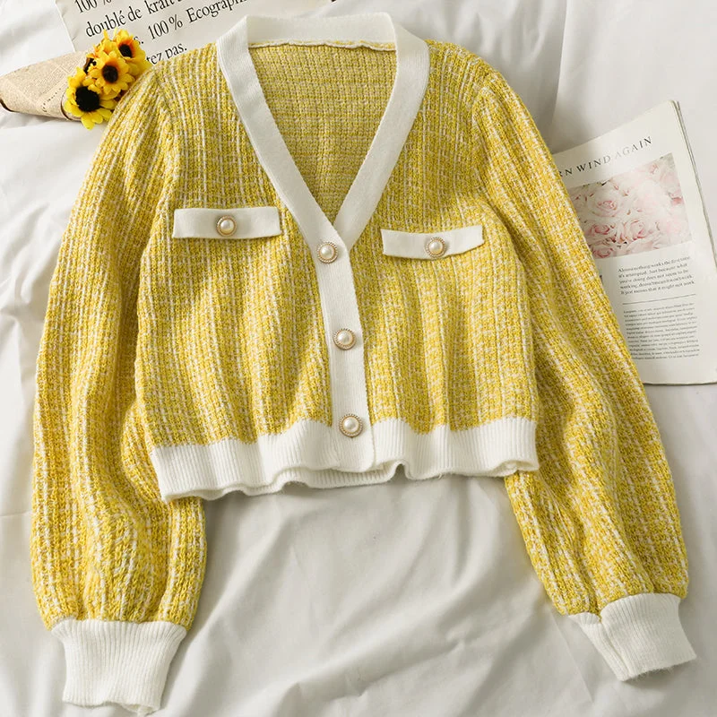 V-Neck long sleeved cardigan versatile sweater coat fashion 1736 Cable Knit Ribbed Knit Lace Knit V-Neck long sleeved cardigan versatile sweater coat fashion 1736 Cable Knit Ribbed Knit Lace Knit