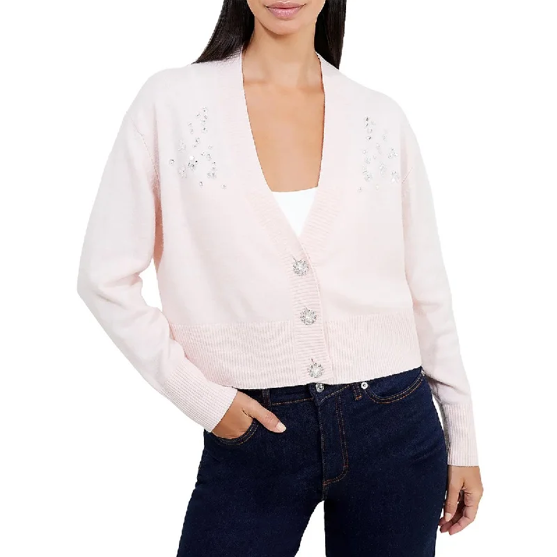 Vhari Womens Rhinestone Button Front Cardigan Sweater Casual Formal Business