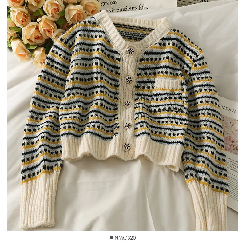 Vintage contrast stitched striped single breasted cardigan sweater 1869 Seamless Knitted Crochet Vintage contrast stitched striped single breasted cardigan sweater 1869 Seamless Knitted Crochet