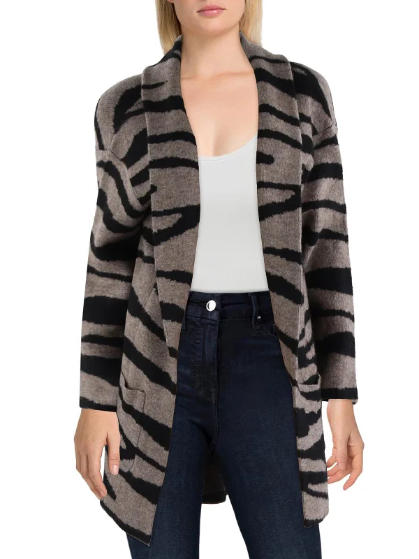 Womens Animal Print Open Front Cardigan Sweater Striped Floral Plaid
