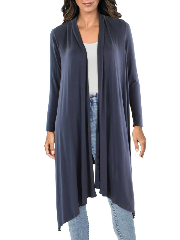 Womens Asymmetrical Hem Open Front Cardigan Sweater Tailored Straight A-Line