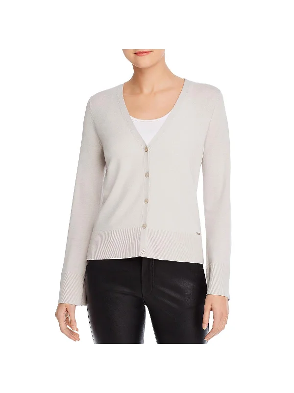 Womens Bell Sleeves V Neck Cardigan Sweater Chenille Brocade Lace
