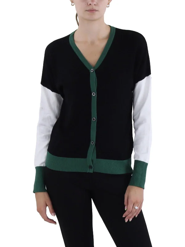 Womens Contrast Trim Colorblock Cardigan Sweater Plaid Cardigan Polka Dot Checkered