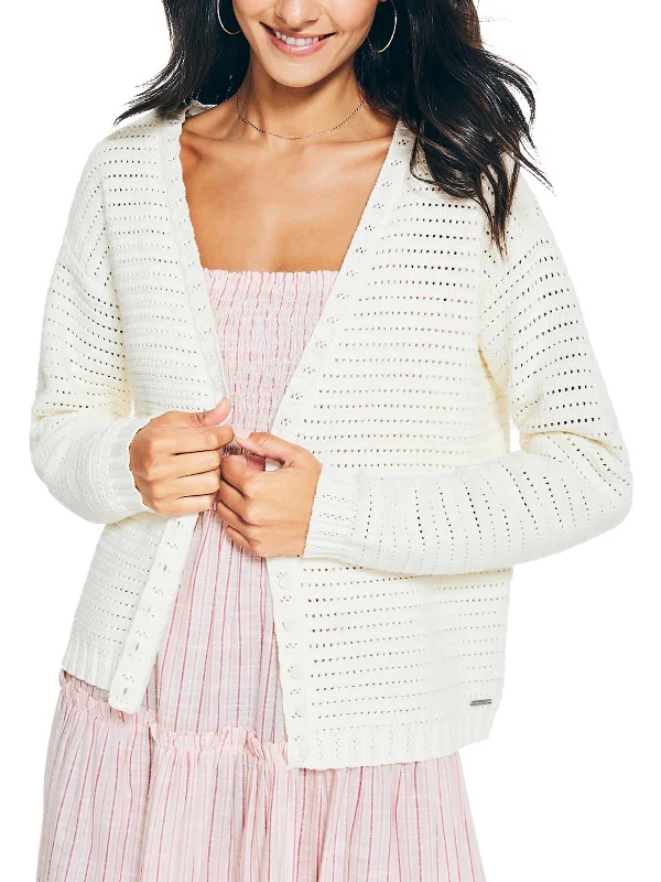 Womens Crochet Button Front Cardigan Sweater Knit Fabric Woven Fabric Fleece Fabric