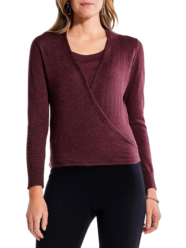 Womens Heathered Open Front Cardigan Sweater Spandex Rayon Corduroy
