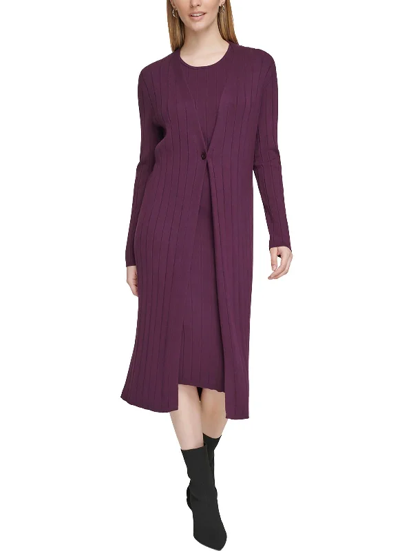Womens Knit Duster Cardigan Sweater Elasticated Padded Insulated