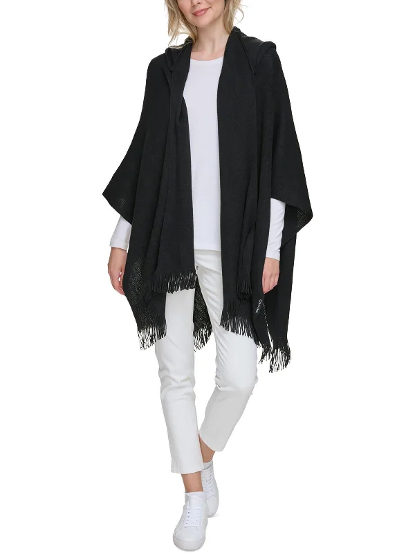 Womens Knit Hooded Cardigan Sweater Embroidered Appliqued Beaded