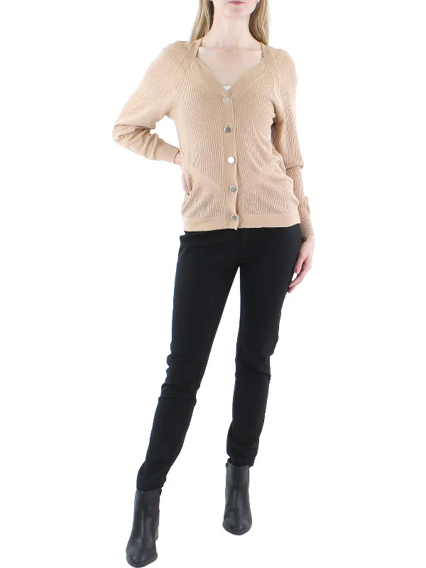 Womens Knit Perforated Cardigan Sweater Satin Fabric Silk Fabric Chiffon Fabric