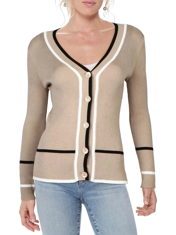 Womens Knit Ribbed Cardigan Sweater Glossy Satin Silk