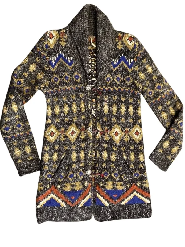 Women's Long Cardigan In Bengal Tiger Handmade Hand-knitted Hand-woven