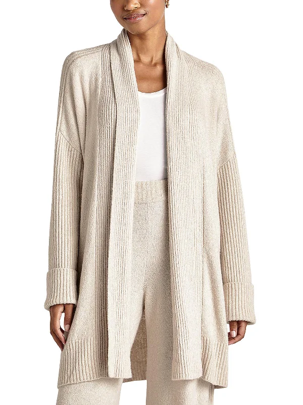 Womens Open Front Ribbed Cardigan Sweater Denim Fabric Leather Fabric Suede Fabric
