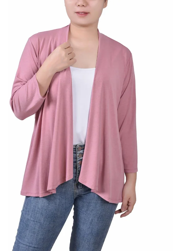 Womens Open Front Solid Cardigan Sweater Toggled Drawstring Belted