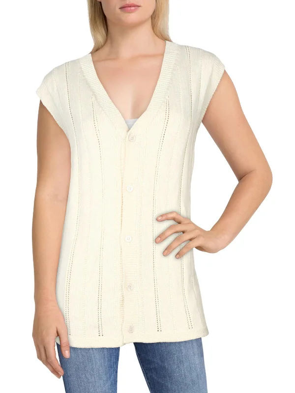 Womens Open Stitch Cable Knit Cardigan Sweater Bright Pastel Dark