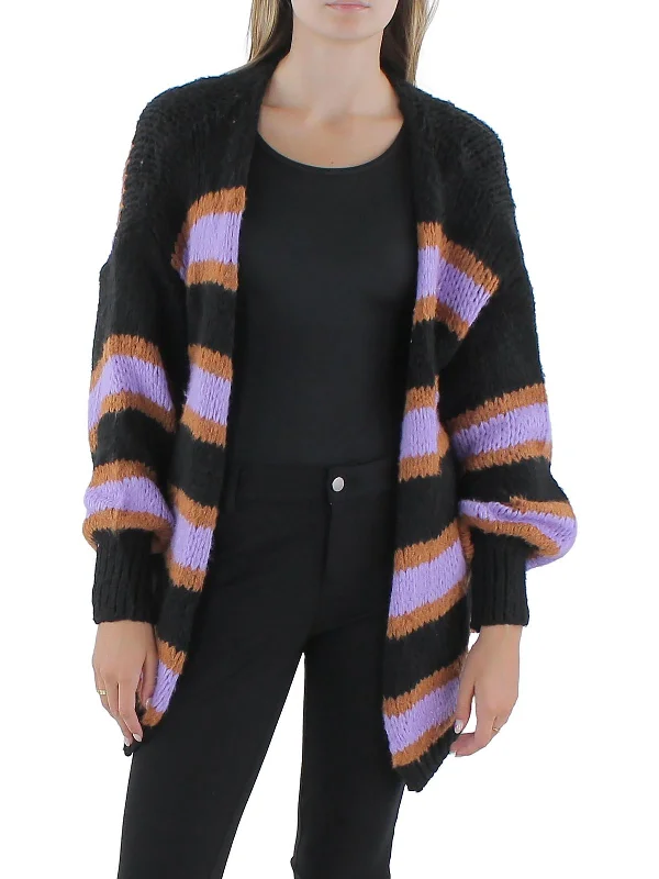 Womens Open Stitch Open Front Cardigan Sweater Satin Blend Silk Blend Wool Blend