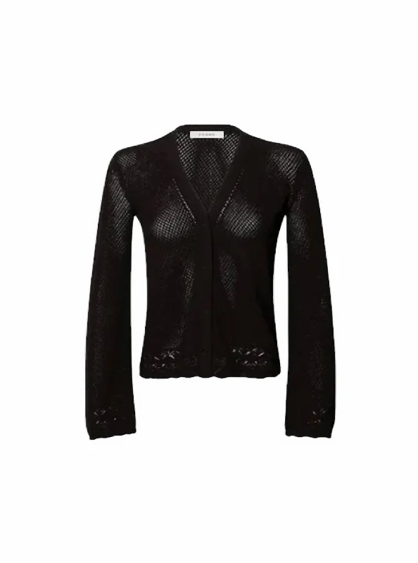 Women's Pointelle Cardigan In Black Casual Formal Business