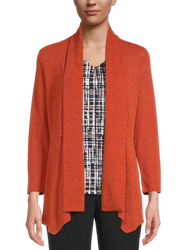 Womens Pointelle Open front Cardigan Sweater Solid Print Embellished