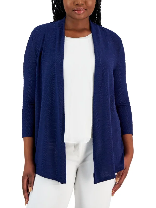 Womens Ribbed Open Front Cardigan Sweater Welt Pockets Slit Pockets Flap Pockets