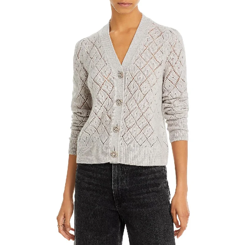 Womens Ribbed Trim Knit Cardigan Sweater Transparent Opaque Sheer