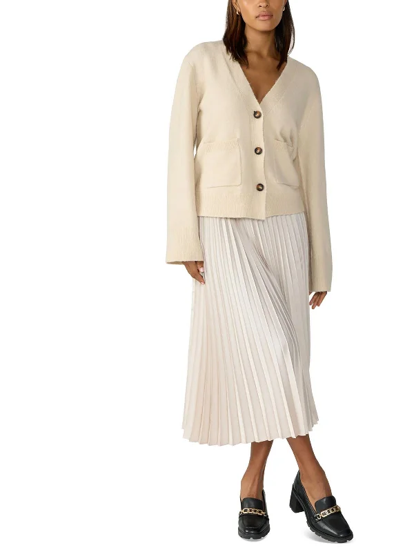Womens Ribbed Trim Knit Cardigan Sweater Cashmere Blend Cotton Blend Poly Blend