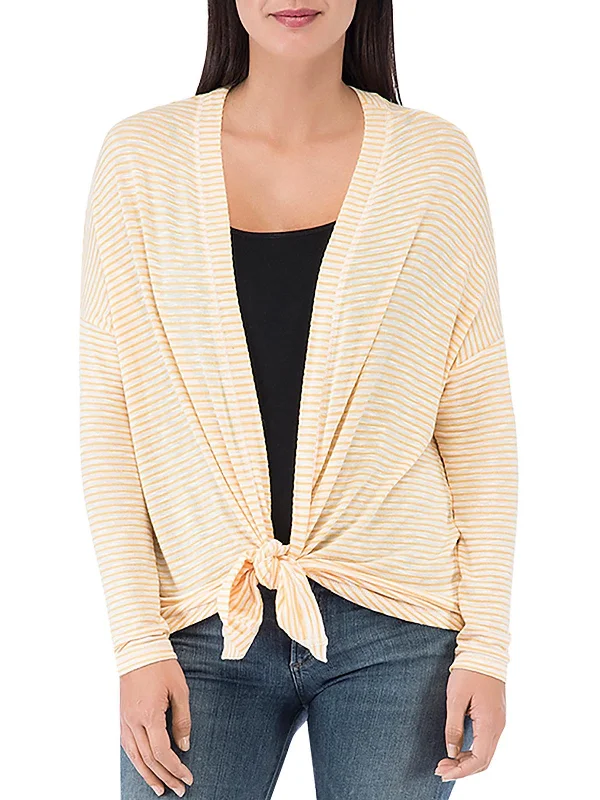 Womens Striped Open Front Cardigan Sweater Satin Fabric Silk Fabric Chiffon Fabric