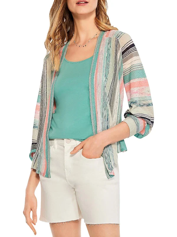 Womens Striped Tie Waist Cardigan Sweater Velvet Chenille Corduroy