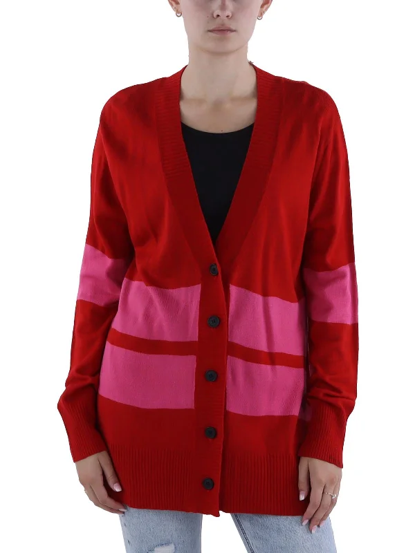 Womens V Neck Button Front Cardigan Sweater Sequined Glittery Shiny