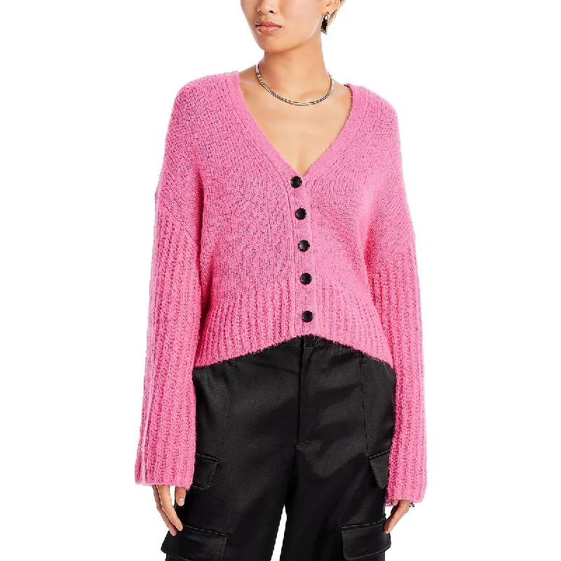 Womens V Neck Long Sleeve Cardigan Sweater Patchwork Embroidered Appliqued