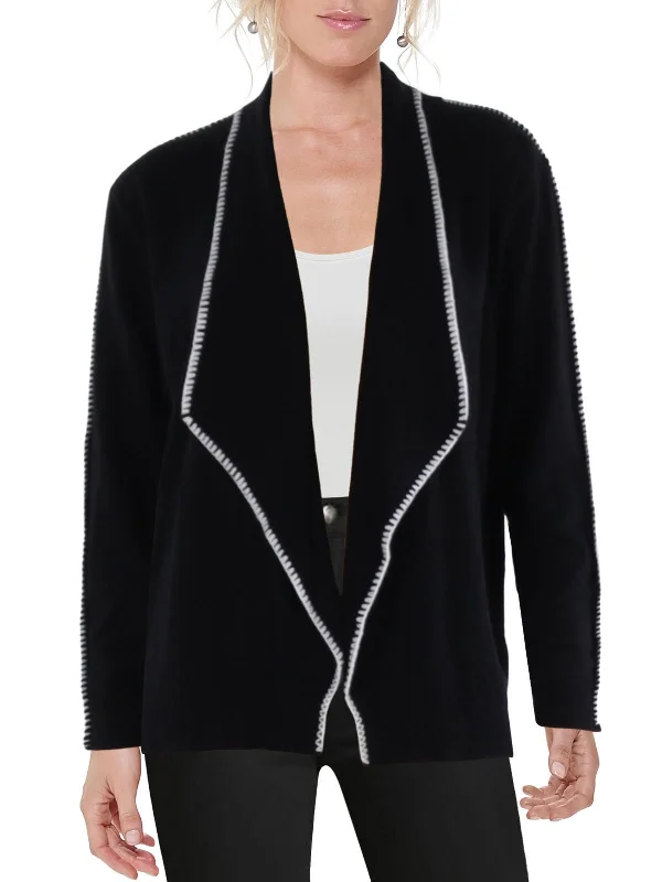 Womens Whipstitch Open Front Cardigan Sweater Solid Color Striped Floral Print