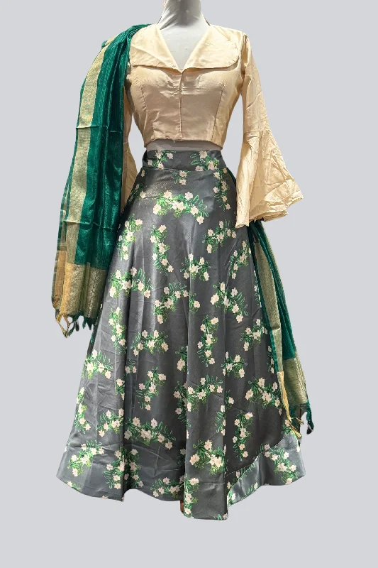 Beautiful Printed Taffeta Silk Lehenga with Crop top| Printed Design Chenille Fabric Brocade Fabric Lace Fabric