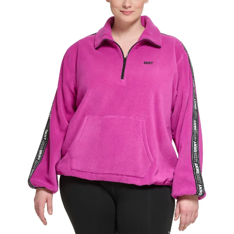Plus Womens Fleece Mock Neck 3/4 Zip Pullover Sheath Sleeve Elegant