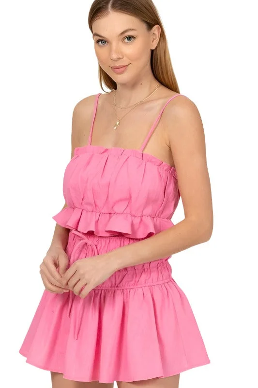 Cami Crop Top And Skort Set Ribbed Striped Patterned