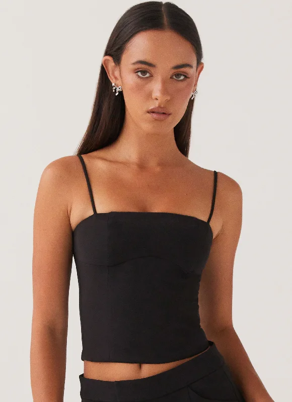 Eliana Crop Top - Black Zippered Front Buttoned Front Snap Front