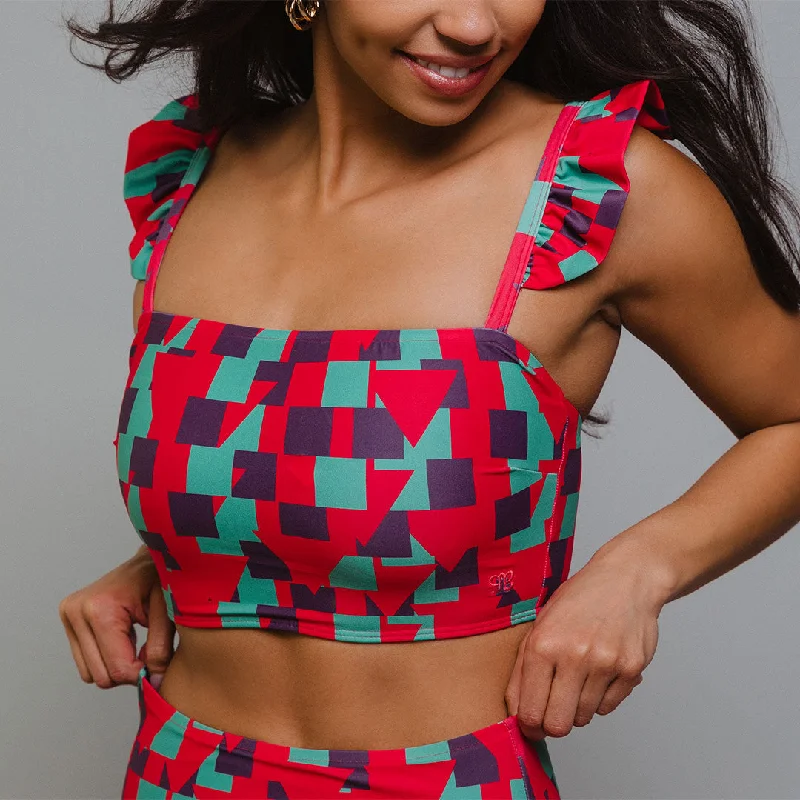 Geo Pink Bella Crop Top Terry Blend Velvet Blend Canvas Blend