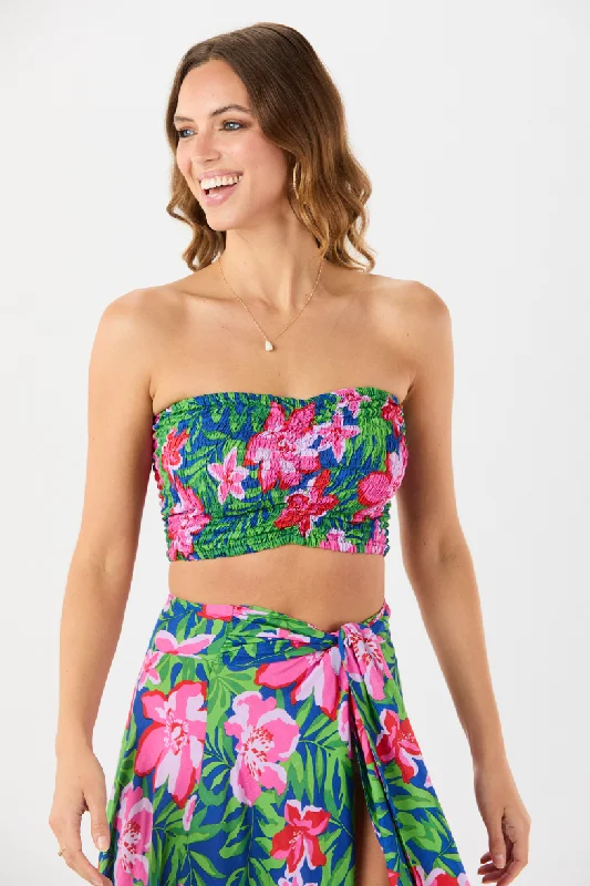 Hollie Crop Top Sleeveless Mesh Blend Leather Blend Suede Blend