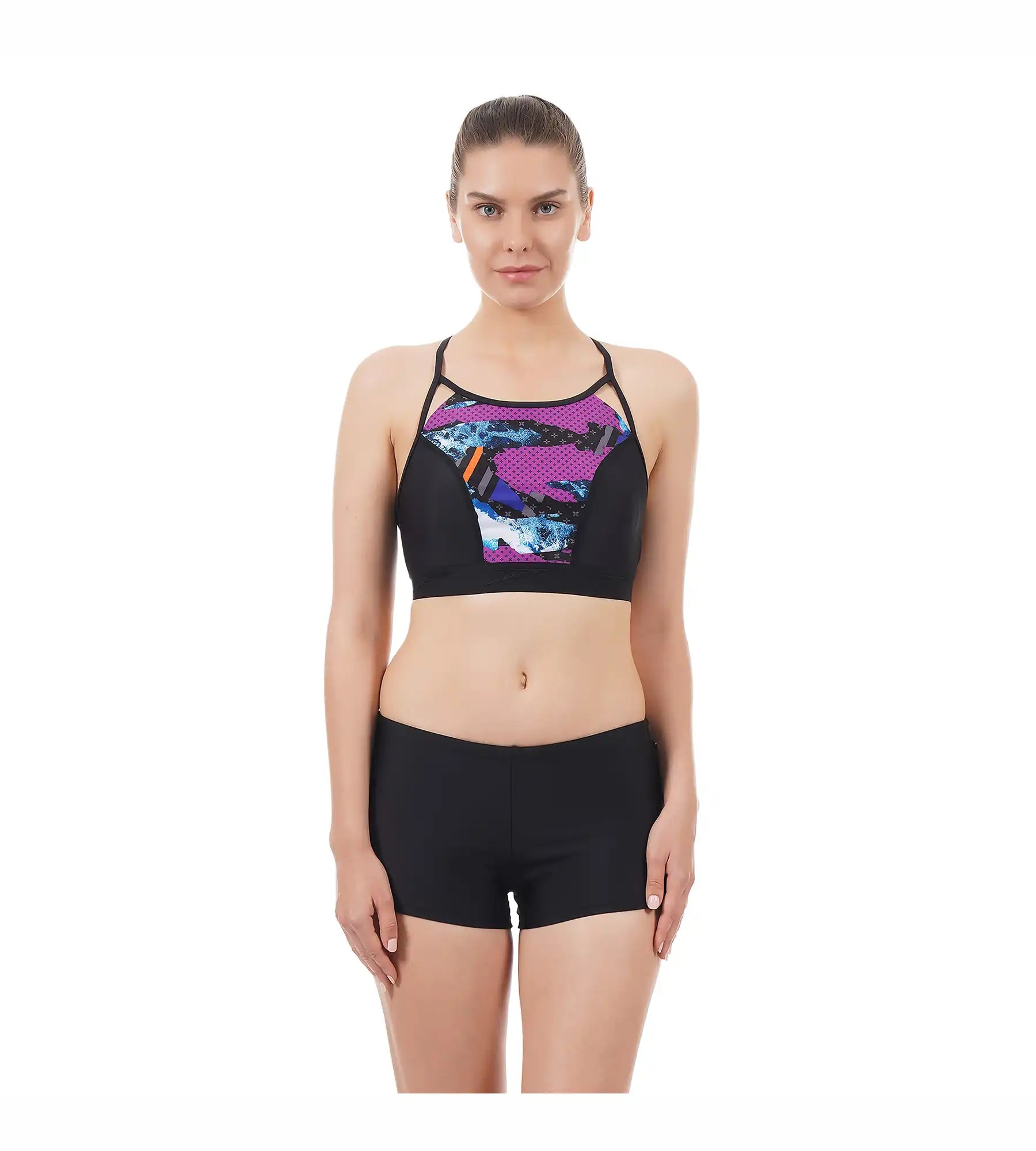 Women's Inject Wave Crop Top H20 Active - Black & Grey Seamless Knitted Crochet