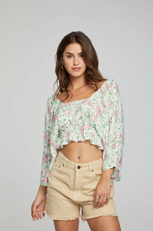 Monarch Crop Top - Grass Daisy Floral Solid Color Striped Floral