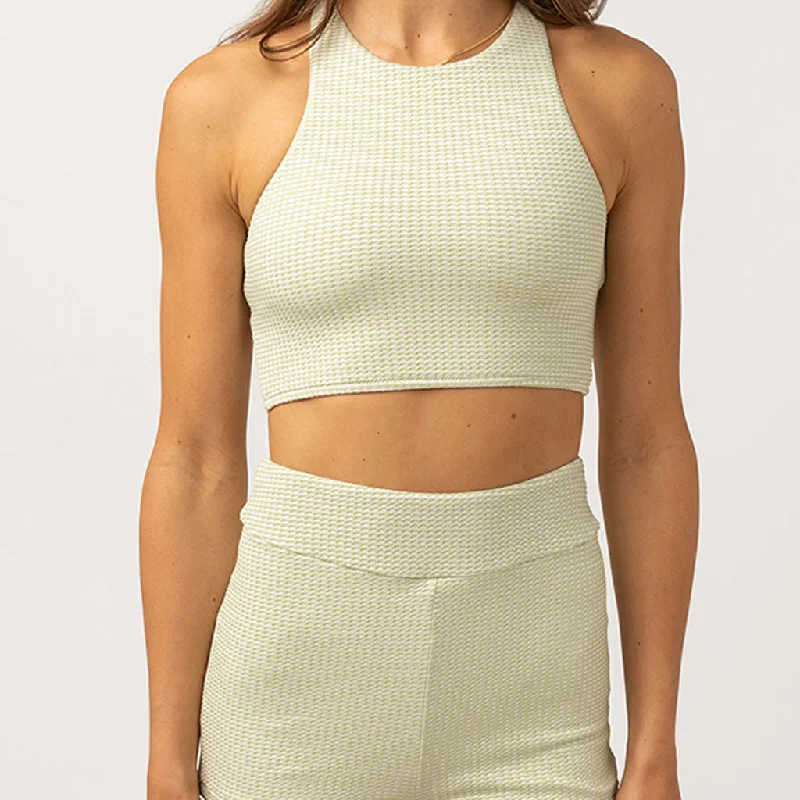 Rhythm Women's Maisy Check Cross Back Crop Top - Sage Graphic Embroidered Appliqued