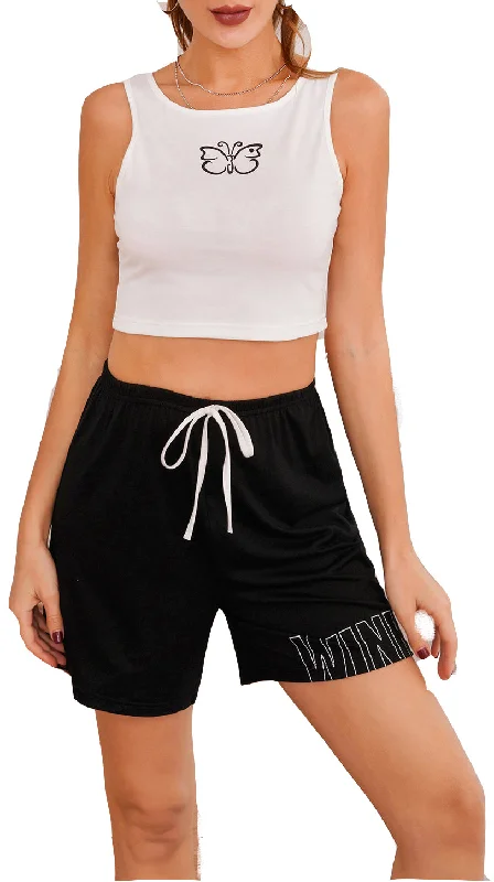 Richie House Women's Sleeveless Crop Top Jogger Outfits Lounge Pajama Set Nightie RHW2918 Fashionable Trendy Casual Richie House Women's Sleeveless Crop Top Jogger Outfits Lounge Pajama Set Nightie RHW2918 Fashionable Trendy Casual