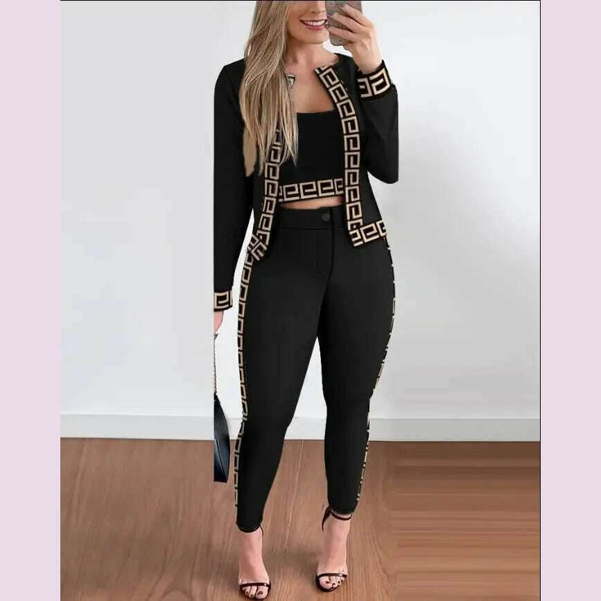 Sets Outifits Women 2024 Spring Autumn 3 Piece Set Plaid Print Crop Top & Pants Set With Coat Fashion Casual Elegant Female Set Chenille Blend Fleece Blend Nylon Blend