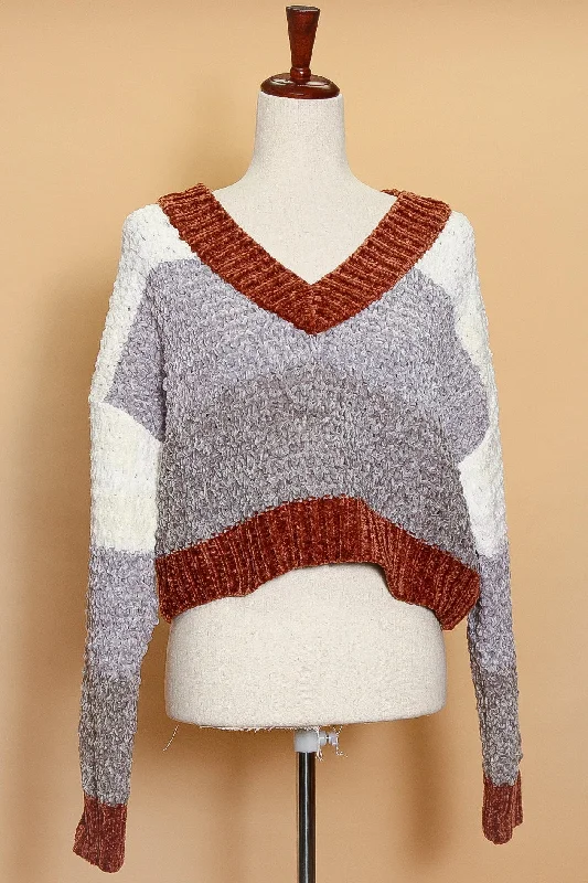 Sweater Crop Top Solid Print Embellished