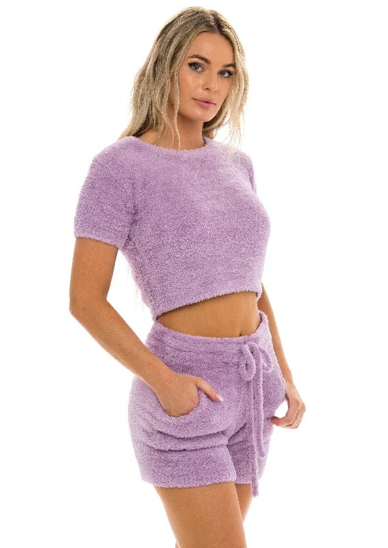 Unwind Crop Top Lavender Zippered Buttoned Snapped
