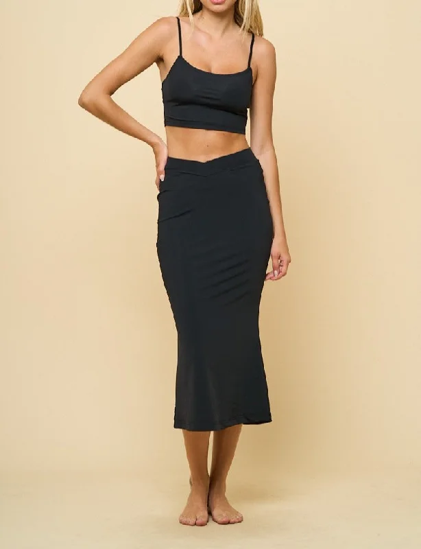 Women's Cami Crop Top & Skirt Set - ANW7316SET Collared Crew Neck Turtle Neck