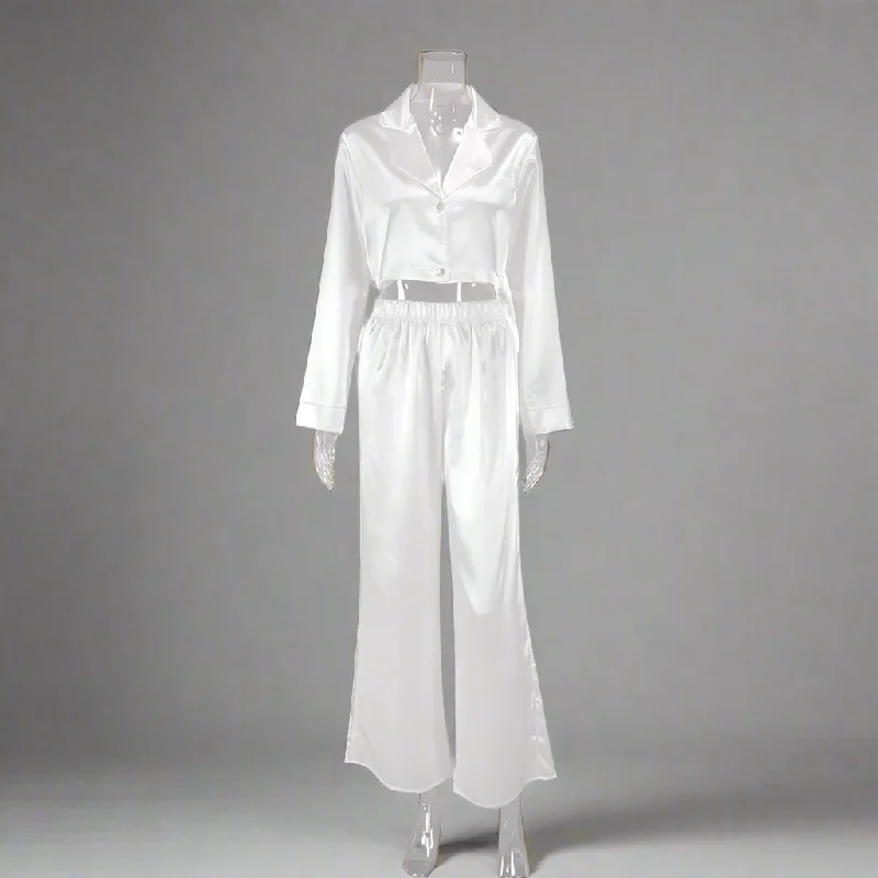 Women's Crop Top and Baggy Pants Ice Silk Pajamas Set Rayon Velvet Corduroy
