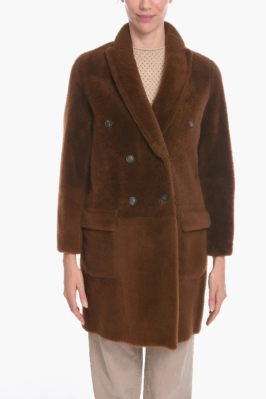 Brunello Cucinelli Sheepskin Fur Double-breasted Coat with Flap Pockets 42 Italian size Anorak Windbreaker Fleece Brunello Cucinelli Sheepskin Fur Double-breasted Coat with Flap Pockets 42 Italian size Anorak Windbreaker Fleece